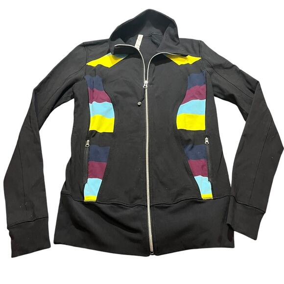 Lululemon Black Multicolor Asana Jacket Y2K Color Block Womens Size 12 - Picture 2 of 9